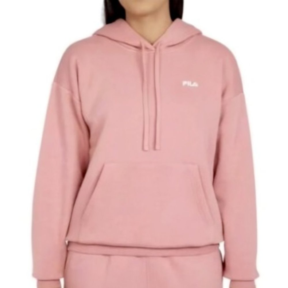 Fila Women's Long Sleeve Relaxed Fit Fleece Pullover Hoodie Pink Large NWT